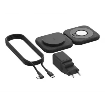 Estação de carregamento sem fios 2 em 1 Belkin BOOSTCHARGE PRO QI2 WIZ026VFBK — carregamento rápido sem fios para smartphone e auscultadores