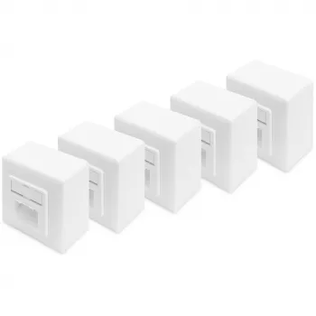 Tomada de dados CAT.6A, saliente, blindada, 2x RJ-45 LSA (branco, 5 unidades, Classe E)