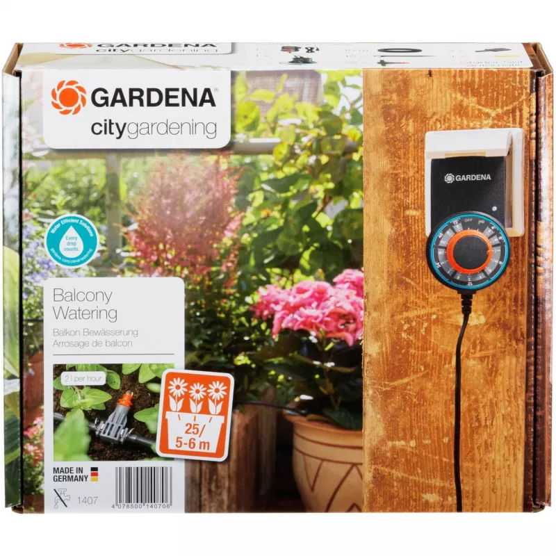 city gardening rega automática para vasos de varanda 1407-20, controlador de rega cinzento/preto, 43 peças