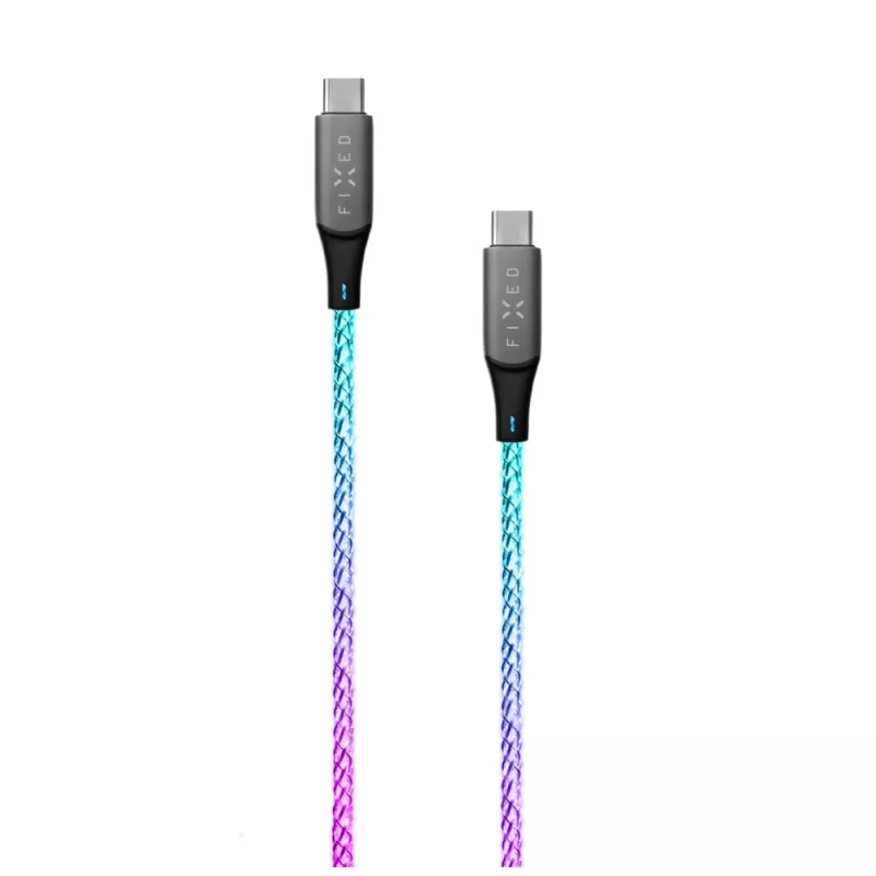 Cabo de carregamento USB-C para USB-C FIXED FIXDLED-CC-RA com suporte PD e comprimento fixo, LED arco-íris integrado