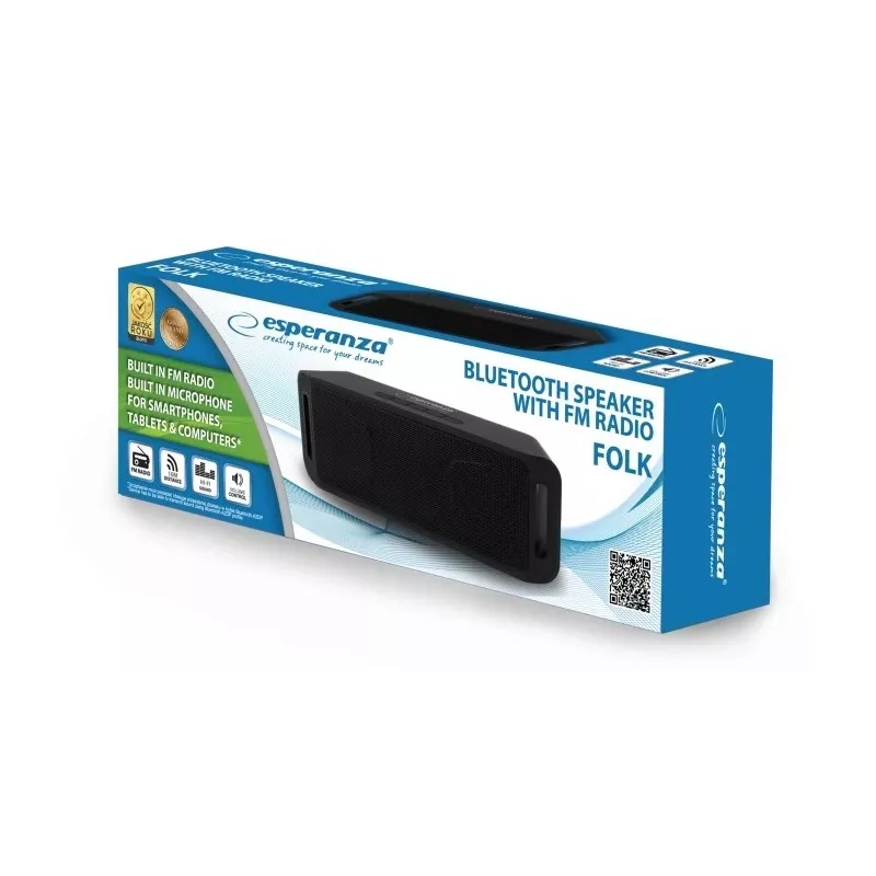 Altifalante portátil estéreo ESPERANZA FOLK preto — 6 W RMS, Bluetooth, MicroSD, bateria LiPo