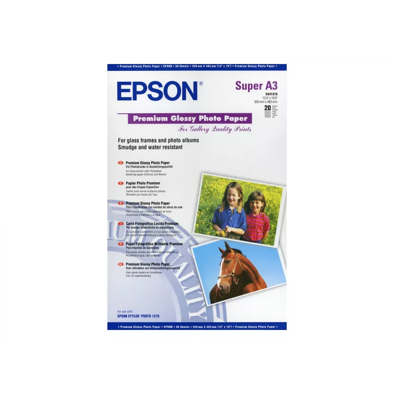 Epson Premium Glossy Photo Paper, DIN A3+, 250g/m², 20 folhas