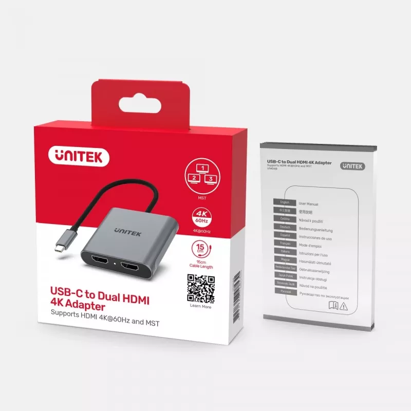 Adaptador UNITEK USB-C, 2x HDMI, 4K@60HZ, MST, V1404B (V1404B)