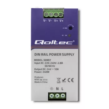 Fonte de alimentação para calha DIN QOLTEC 50997 240W 24V 10A