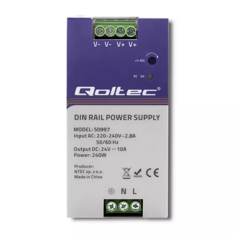 Fonte de alimentação para calha DIN QOLTEC 50997 240W 24V 10A