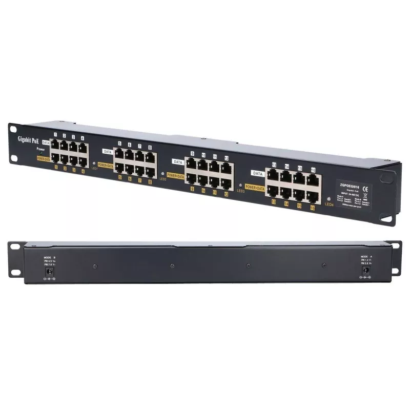 Injetor PoE Gigabit Extralink 16 portas 16x 1000Mb/s RJ45, Rackmount
