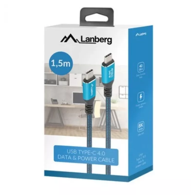Cabo USB-C M/M USB4 1,5M 240W 60Hz Preto-Azul