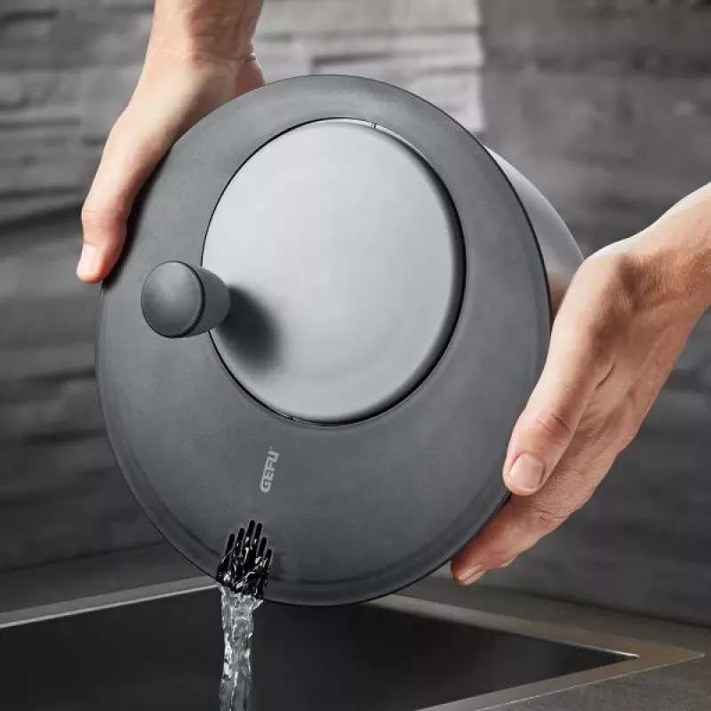 Centrífuga de salada GEFU Rotare aço inoxidável, acionamento por manivela, 3 L, caixa em aço inoxidável, redonda