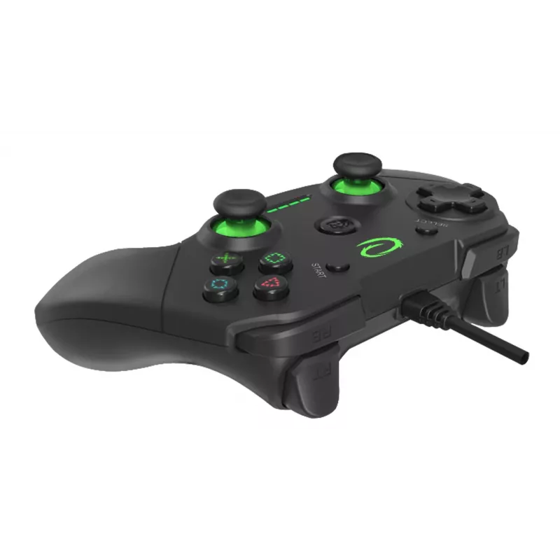 Esperanza EGG110K Vanquisher comando USB com fio para PC/PS3, com vibração, 12 botões, 2 manípulos analógicos, preto/verde