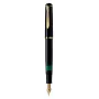 Pelikan M200, preto, dourado, sistema de enchimento integrado, resina, dourado, aparo itálico, dourado, aço inoxidável