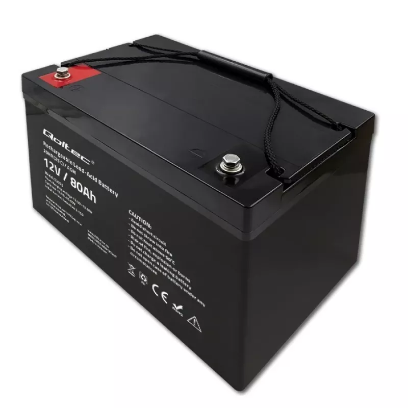 Bateria AGM Qoltec | 12V | 80Ah | 23,5kg | sem manutenção | potente | LongLife | para UPS, autocaravana, barco, forno