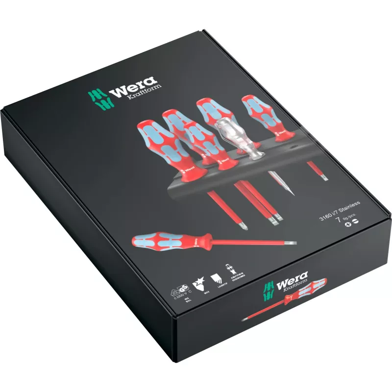 Wera 3160 i/7 Rack 05022728001 Conjunto de chaves de fendas VDE 7 peças encaixe fenda/Phillips-PH (05022728001)