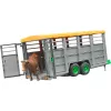 Reboque de gado com 1 acessório modelo de vaca, BRUDER, escala 1:16, plástico, verde/cinzento