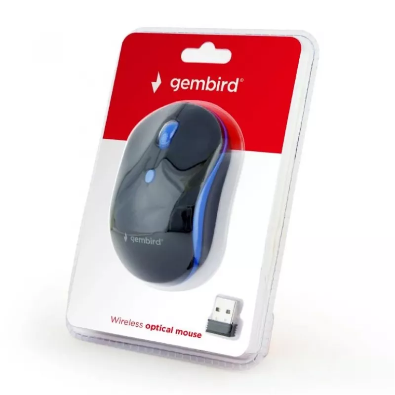 Rato ótico sem fios Gembird MUSW-4B-03-B, RF, ambidestro, 1600 DPI, 4 botões, alimentado a pilhas, azul/preto