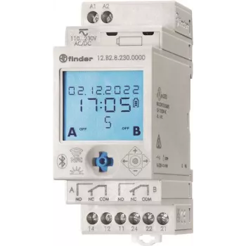 Finder temporizador para calha DIN 12.B2.8.230.0000 2 comutadores 30 A 400 V/AC astronómico, comutação aleatória, programa anual