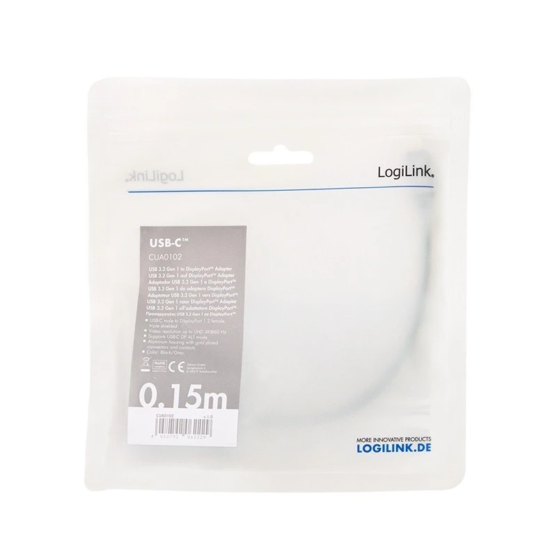 LogiLink CUA0102 cabo USB 3.2 Gen1 Type-C para DisplayPort 0,15 m preto