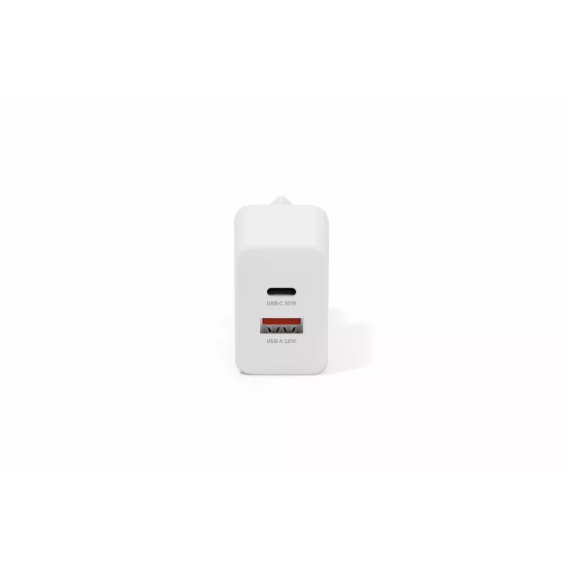 Carregador USB GaN de interior DIGITUS DA-10301 — 30W, 1× USB-C, 1× USB-A, 100–240V, branco