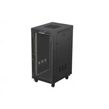 Armário de rede LANBERG 19 polegadas 24HE 600x800 mm preto com porta de vidro e recorte para LCD (flat Pack) v2