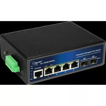 Switch PoE industrial ALLNET ALL-SGI8106PMJ-BT — 6 portas (4 PoE+), caixa metálica robusta