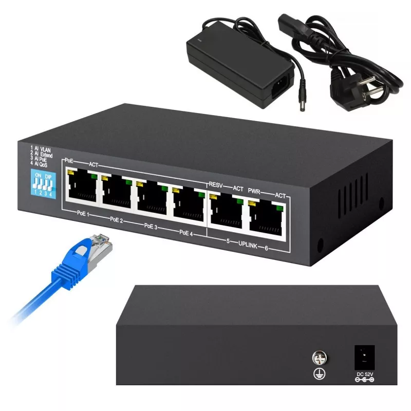 Switch não gerido Extralink EUROS V2 4x 100Mb/s PoE/PoE+