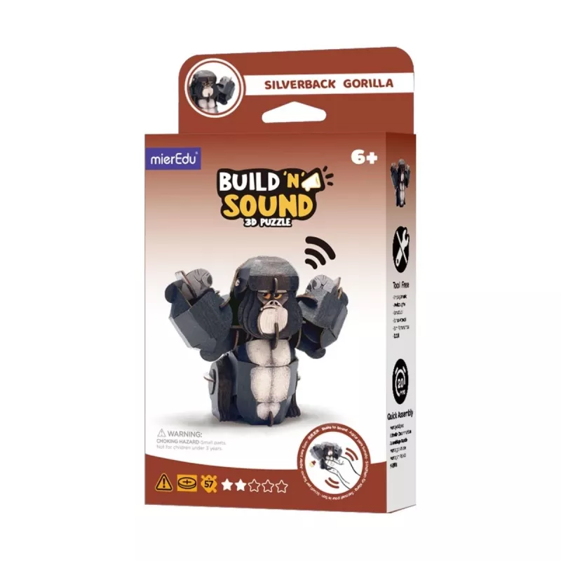 MierEdu Build and Listen Puzzle 3D - Gorila-de-dorso-prateado