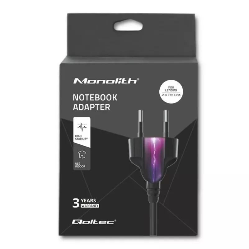 Fonte de alimentação para portátil Qoltec Lenovo 45W 20V 2,25A Slimtip + Pin 50098.45W