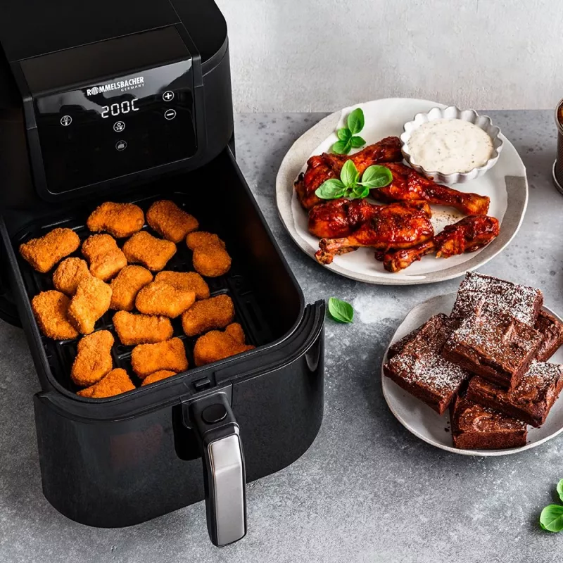 Fritadeira de ar quente Rommelsbacher FRH 1700 Single 8 L aparelho de bancada 1700 W com 10 programas e visor LED