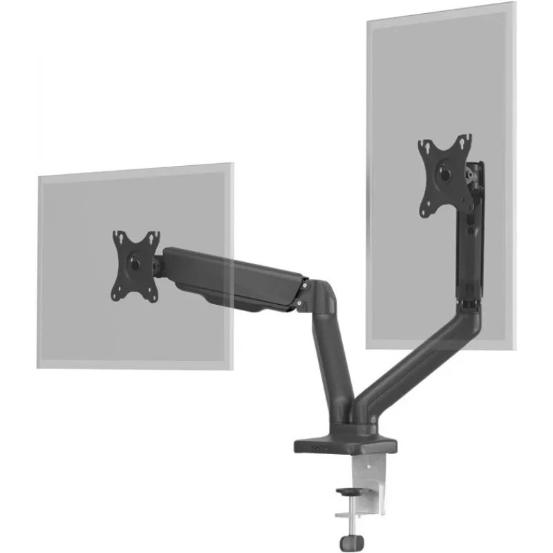 Suporte de mesa Goobay | Suporte para dois monitores com mola a gás | Orientável, inclinável, rotativo | 17-32 inch | Capacidade máxima de carga 9 kg | preto