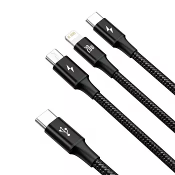 Baseus Rapid Cabo USB 3-em-1 1,5 m USB A USB C/Micro USB A/Lightning Preto