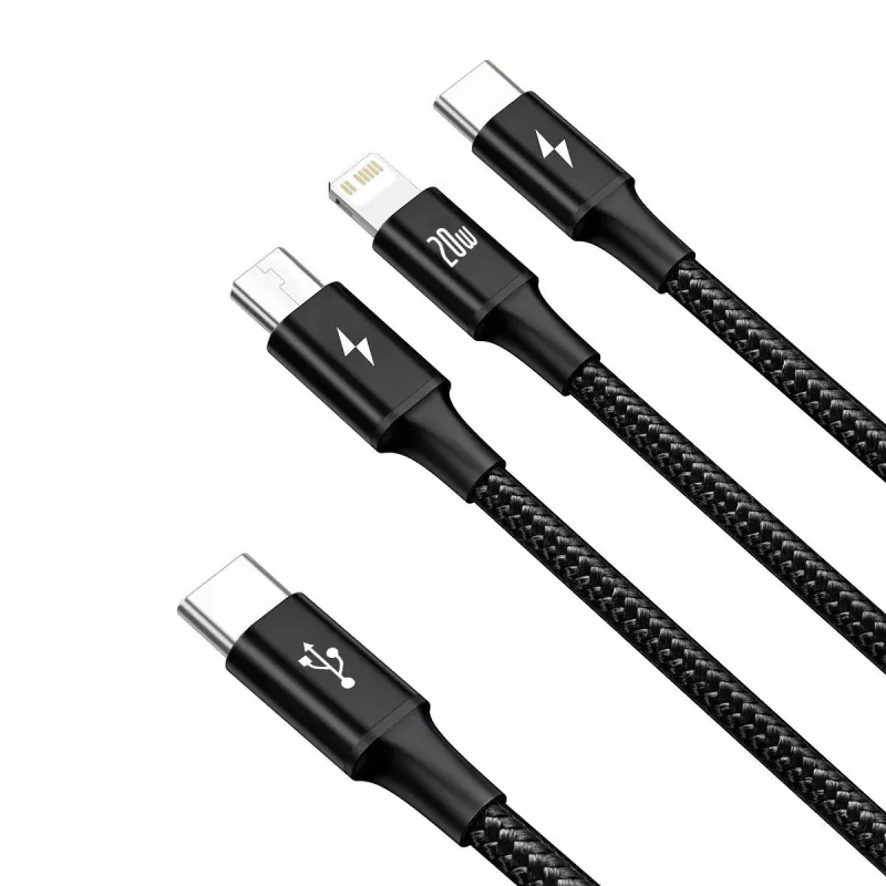 Baseus Rapid Cabo USB 3-em-1 1,5 m USB A USB C/Micro USB A/Lightning Preto