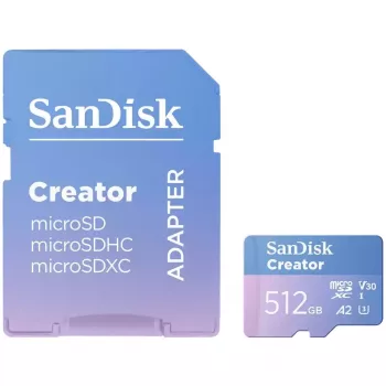 Cartão de memória SanDisk Creator MicroSD 512 GB, velocidades de transferência elevadas até 190 MB/s