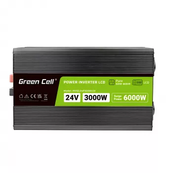 Inversor automóvel Green Cell INVGC24P3000LCD 24V 3000W onda sinusoidal pura, 230V 50Hz, LCD, Type F