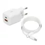 Carregador USB IBOX ILUC42W 42W (máx. 33W), 1×USB-C PD3.0, 1×USB-A QC3.0, 100–240V, branco