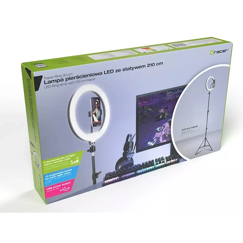 Anel de luz TRACER RING 30cm com tripé 210cm