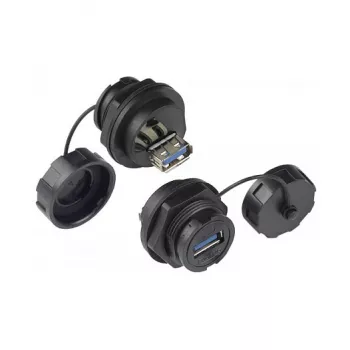 Alcasa IC04-U304 - USB A - Preto - Fêmea - direita - Tereftalato de polibutileno (PBT) - Policloreto de vinilo (PVC) - IP65 - IP67 (IC04-U304)