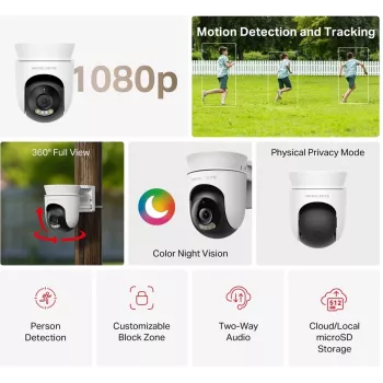 IP security camera MERCUSYS MC500 1080p WDR Wi‑Fi Outdoor Bulb IP65 PoE/DC 2‑way Audio 340° pan 9x optical zoom