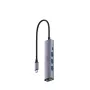 Hub USB-C Cudy UH605 com Gigabit LAN, 3x USB-A 3.0, entrada de alimentação USB-C, cinzento