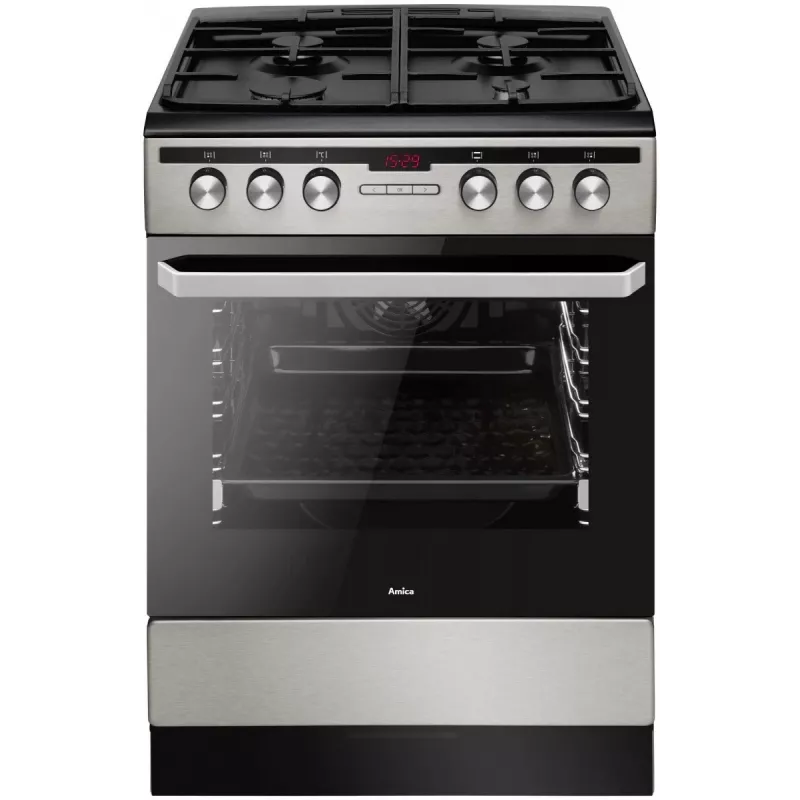 Fogão elétrico-gás AMICA 58468 com 4 bicos, aço inoxidável, classe energética A