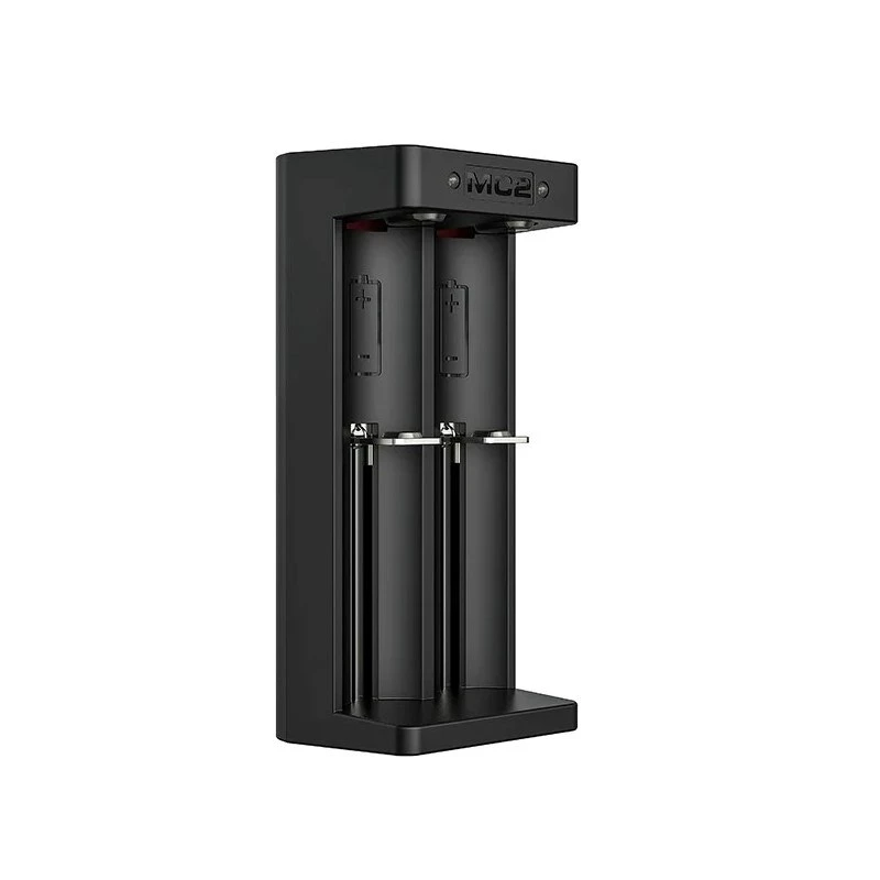 Carregador de baterias Li-Ion XTAR de dois slots para células 18650, entrada USB-C, 2 slots, preto, indicadores LED