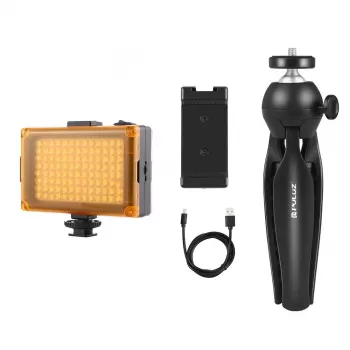 Tripé Puluz PKT3131B com luz LED integrada e suporte para telemóvel