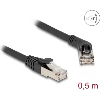 Cabo de rede DeLOCK RJ45 Cat.6A S/FTP 45° angular para reto 0,5 m preto