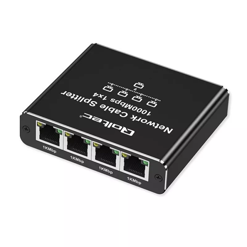 Mini switch Ethernet QOLTEC 52293 1x4 RJ45, splitter de rede não gerido 1 entrada 4 saídas