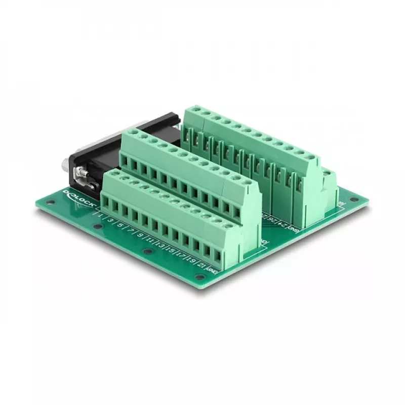 DeLOCK D-Sub HD 44 pinos conector fêmea para régua de terminais para calha DIN 84 mm x 86 mm x 30 mm