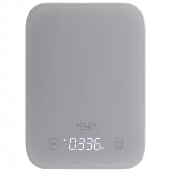 Balança de cozinha Adler AD 3181, vidro temperado, capacidade 10 kg, precisão 1 g, ecrã LCD, cinzento