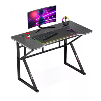 Secretária gaming huzaro Hero 1.6 preta — mesa reta em MDF/carbono 1200×600×750 mm, estrutura metálica