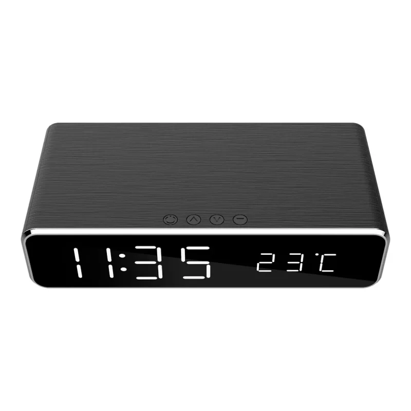Despertador digital GEMBIRD DAC-WPC-01 com ecrã LCD, caixa de alumínio preto, alimentação elétrica