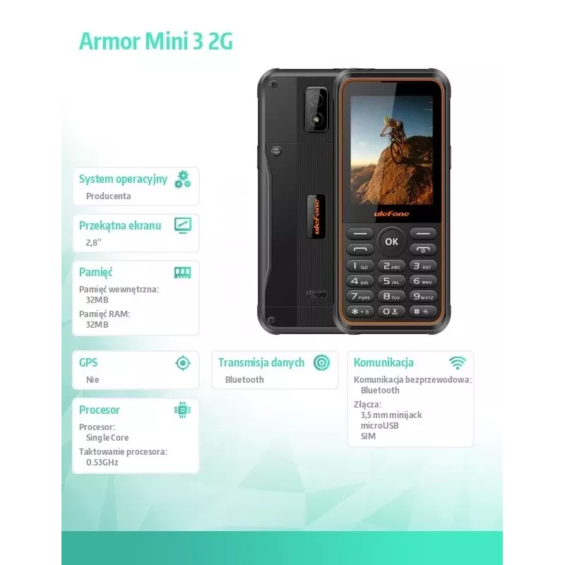Telemóvel UleFone Phone Armor Mini 3 2G 2,8 polegadas preto