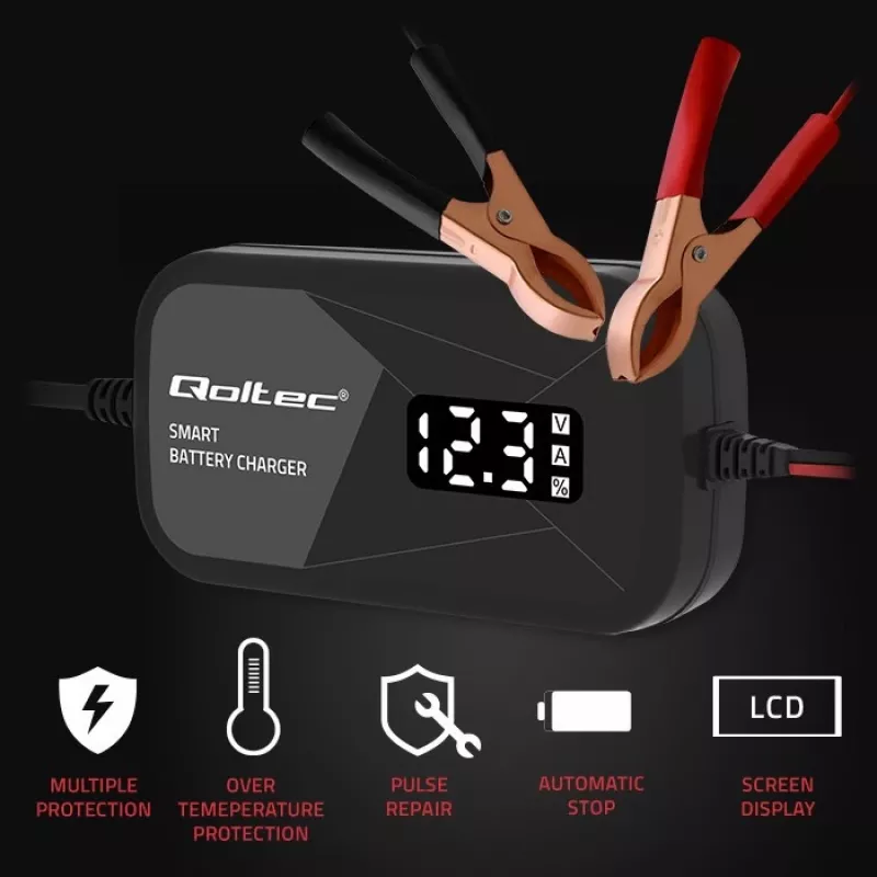 Carregador de baterias QOLTEC 52492 12V 2A com controlo por microprocessador e regeneração de células