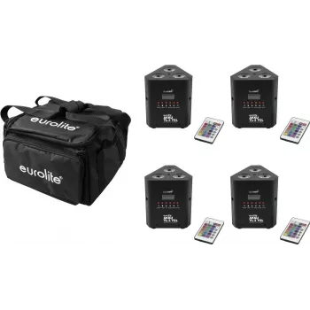 Conjunto de iluminação LED EUROLITE AKKU TL-3 QuickDMX 4x com bolsa macia – luzes TL-3 a bateria, controlo QuickDMX, bolsa de transporte