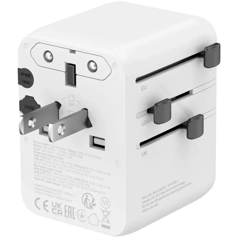 Adaptador de viagem CANYON OnTour 70 EU/UK/US/AUS 70W branco